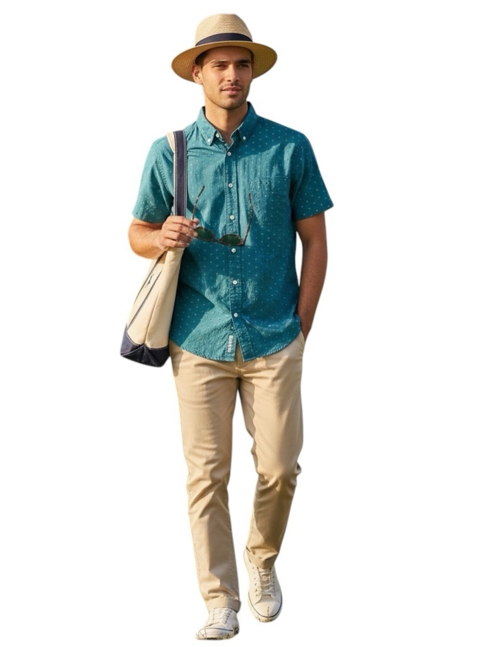 Aéropostale Teal Geometric Print Short Sleeve Button-Up Cotton Shirt Men’s Small